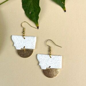 Montana White Polymer Clay Earrings with Gold Embe